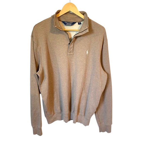 Vintage Polo Ralph Lauren Golf Pullover Mens L Beige Sweatshirt Quarter Zip Logo - Picture 1 of 6